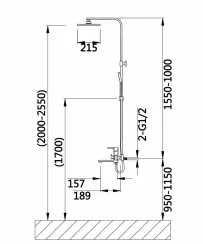 Душевая система из латуни для ванны и душа Hansen H33010-P графит с тропическим душем